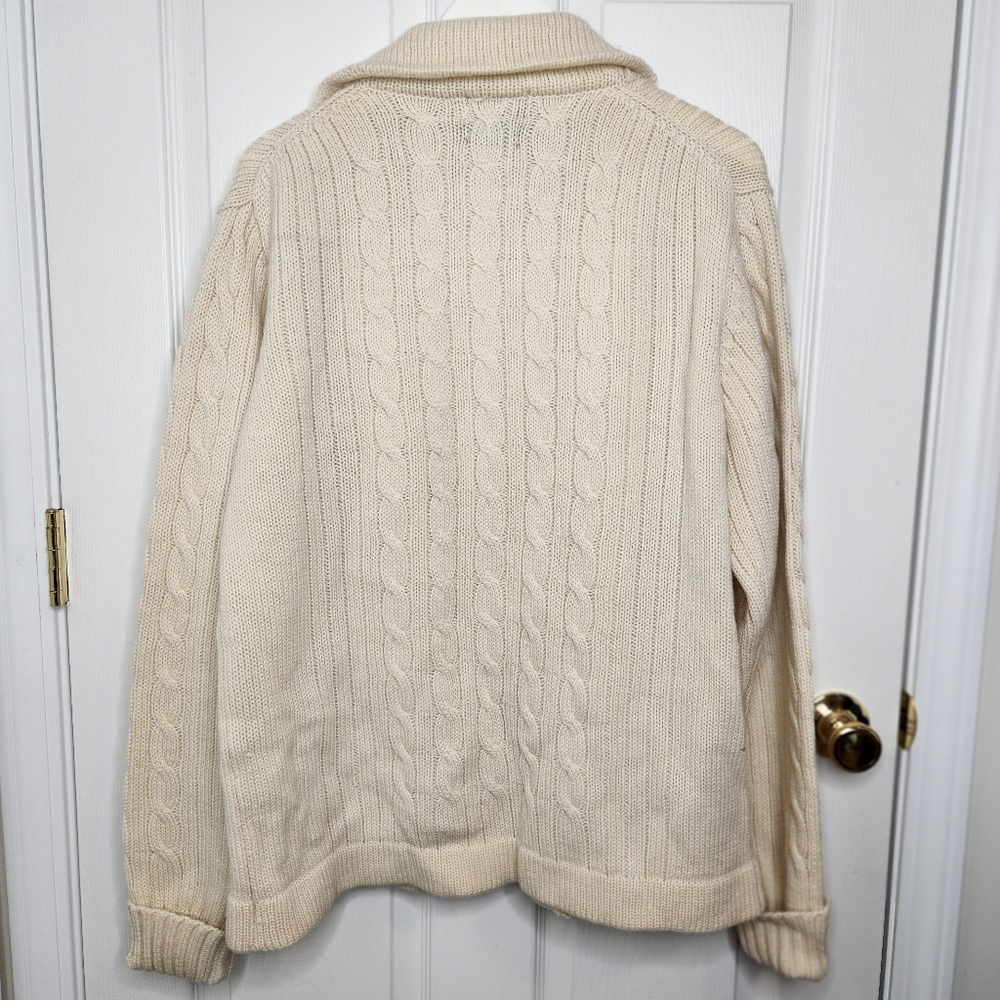 Mens JC Penney 100% Worsted Wool Button Cardigan Sweater Oatmeal Cream XL Tall - Picture 5 of 9